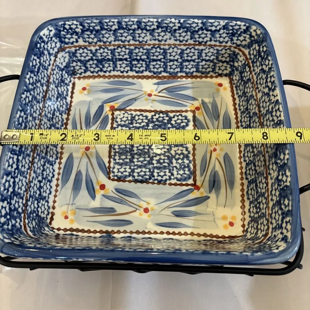 Temp-tations By Tara Old World Blue 2 Qt Baking Dish With Rack, Lid And Trivet